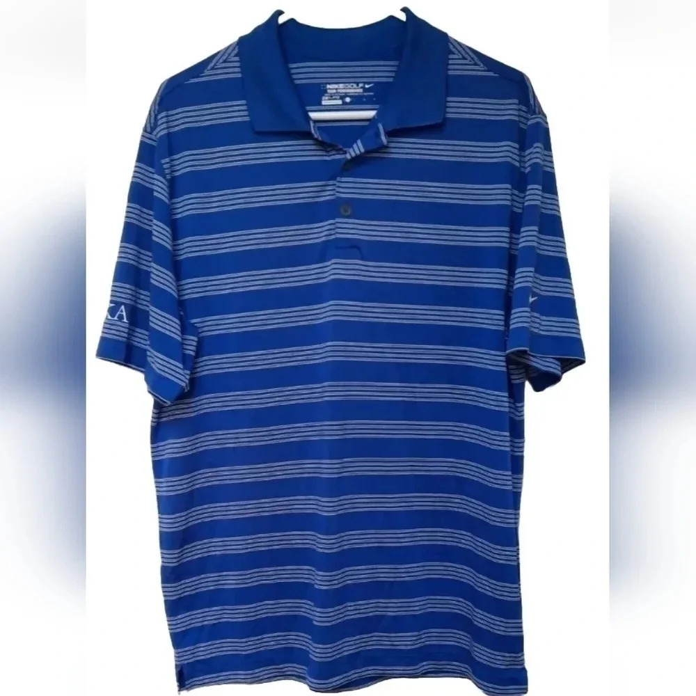 Nike Golf Blue White Strip Polo Size Large
